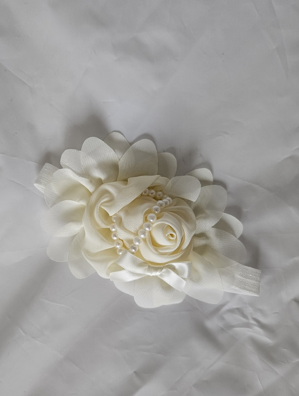Cream Rosr Flower Pearl Headband for Girls and Baby